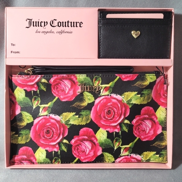 Juicy Couture Handbags - Juicy Couture Malibu Rose Wristlet & Card Holder Set.
